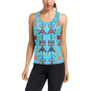 Geometric Floral Spring-SKy Blue Women's Racerback Tank Top