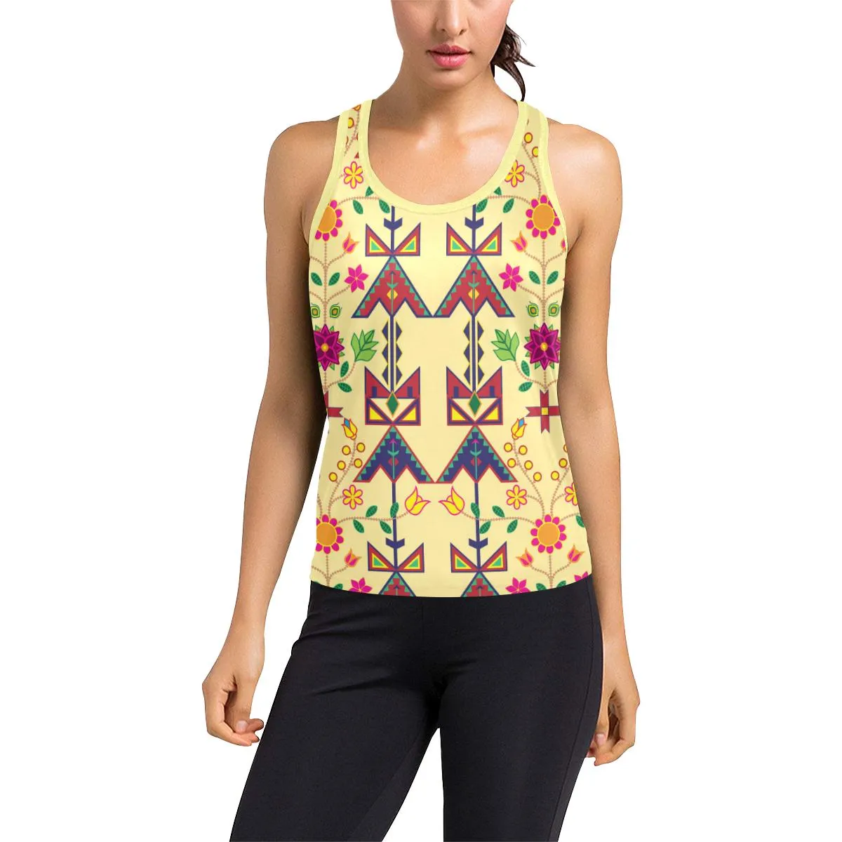 Geometric Floral Spring-Vanilla Women's Racerback Tank Top