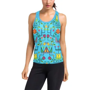 Geometric Floral Summer-Sky Blue Women's Racerback Tank Top