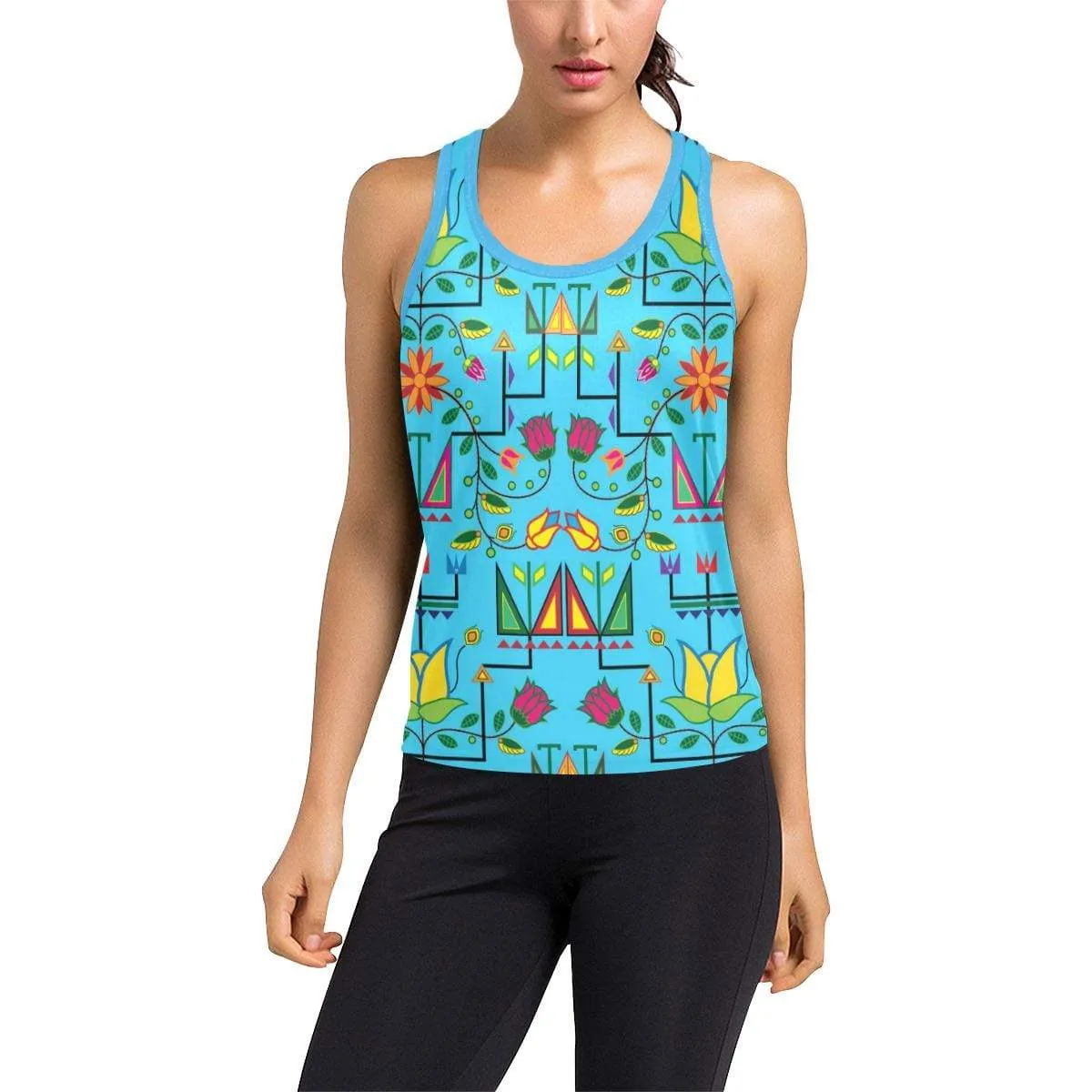 Geometric Floral Summer-Sky Blue Women's Racerback Tank Top