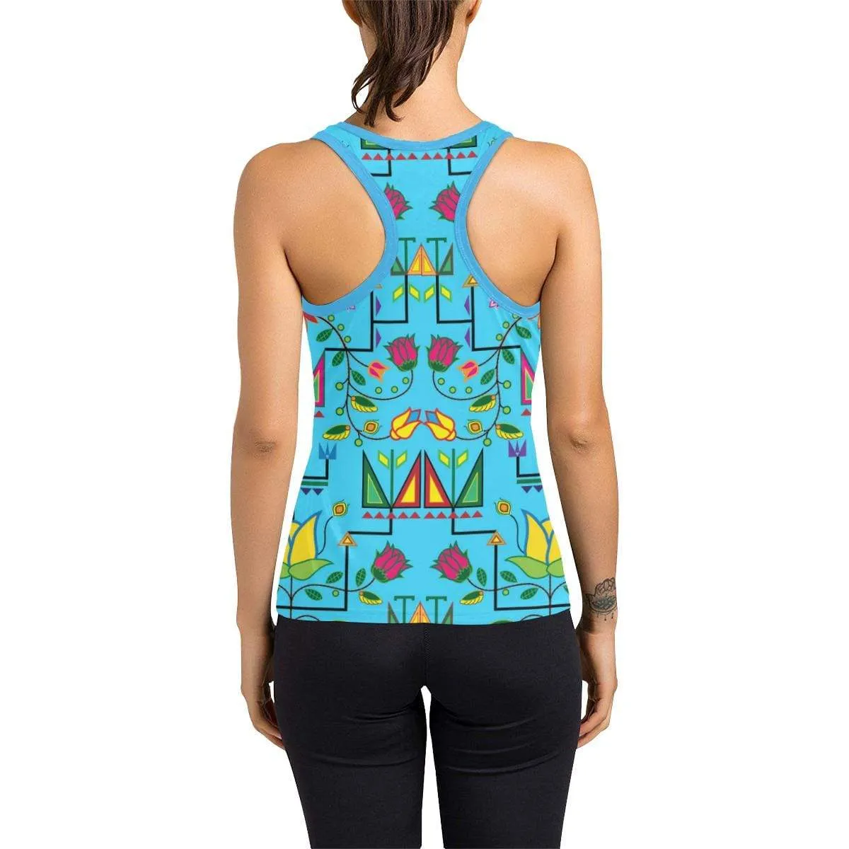 Geometric Floral Summer-Sky Blue Women's Racerback Tank Top