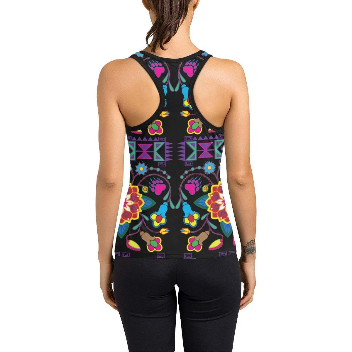 Geometric Floral Winter-Black Women's Racerback Tank Top