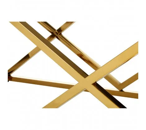 Inverted Prism Base Gold Coffee Table with Black Tempered Glass Top