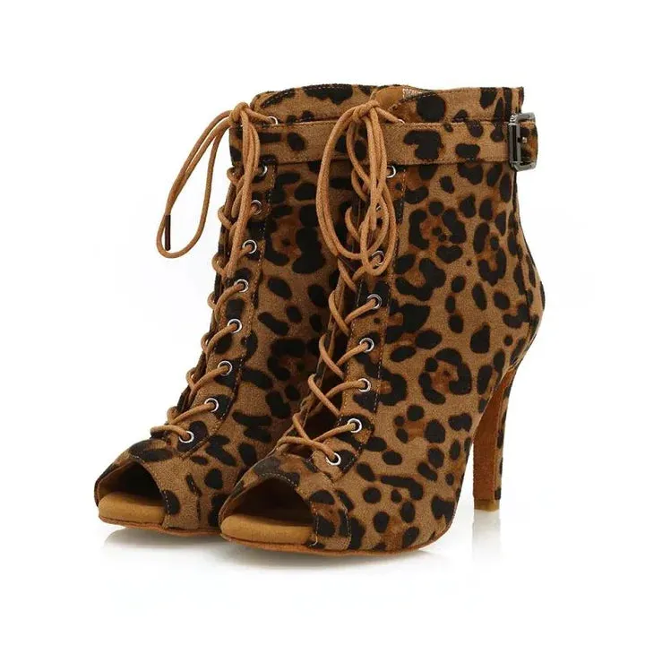 Leopard Jazz Boots Latin Salsa Ballroom Dance Boots
