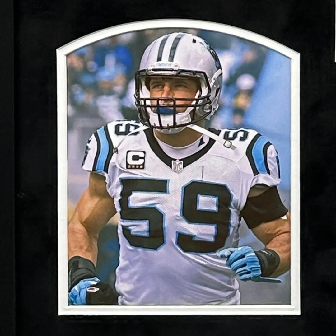 Luke Kuechly Signed Carolina Blue Custom Double-Suede Framed football Jersey (Beckett)