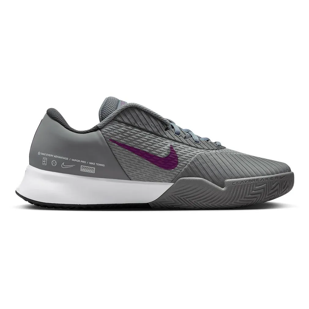 Men`s Air Zoom Vapor Pro 2 Clay Tennis Shoes Smoke Grey and Sangria