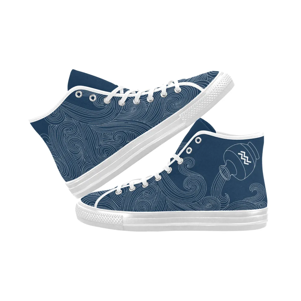 Men's Big Size Aquarius Water Bearer Blue Print Canvas High Top Shoes