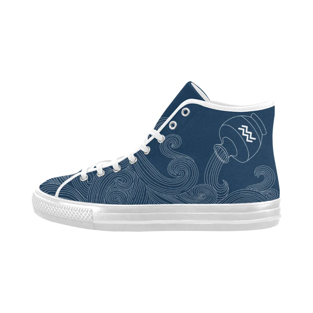 Men's Big Size Aquarius Water Bearer Blue Print Canvas High Top Shoes