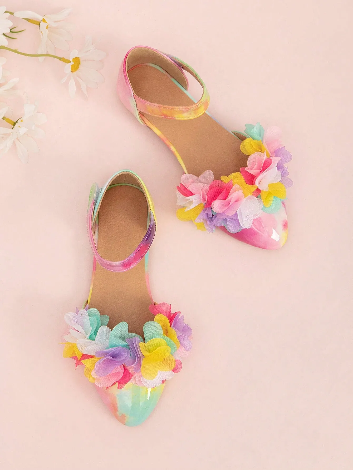 New Spring Toddler Girls' Lace Trimmed Pointed Toe Flat Shoes