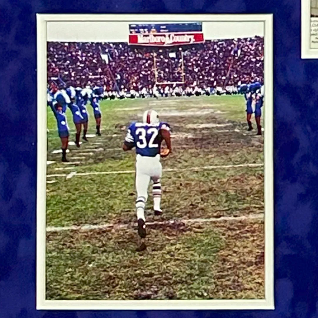 OJ Simpson Signed HOF 85 Buffalo Blue Custom Suede Framed football Jersey (JSA)