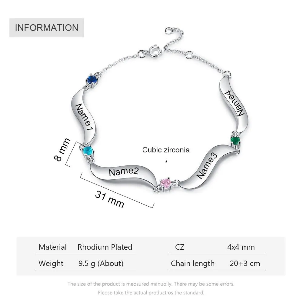 Personalized Bracelet for Women Wave Shaped Charm Name Bracelet.