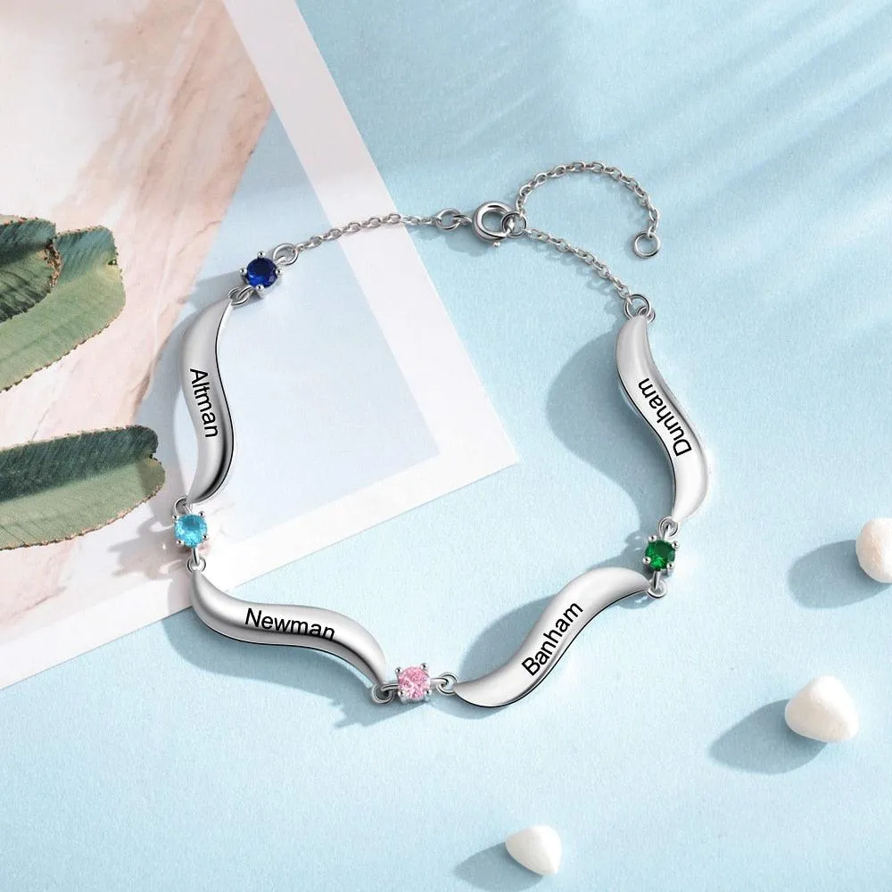Personalized Bracelet for Women Wave Shaped Charm Name Bracelet.