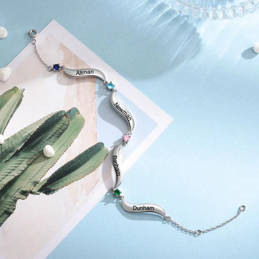 Personalized Bracelet for Women Wave Shaped Charm Name Bracelet.