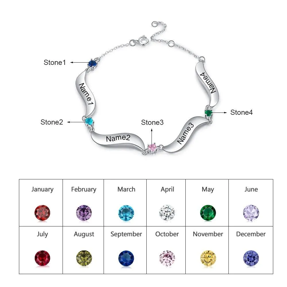 Personalized Bracelet for Women Wave Shaped Charm Name Bracelet.