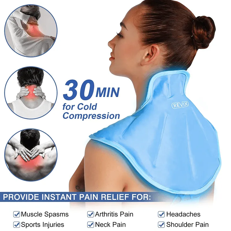 REVIX Ice Pack for Neck and Shoulders Upper Back Pain Relief, Large Neck Ice Pack Wrap with Soft Plush