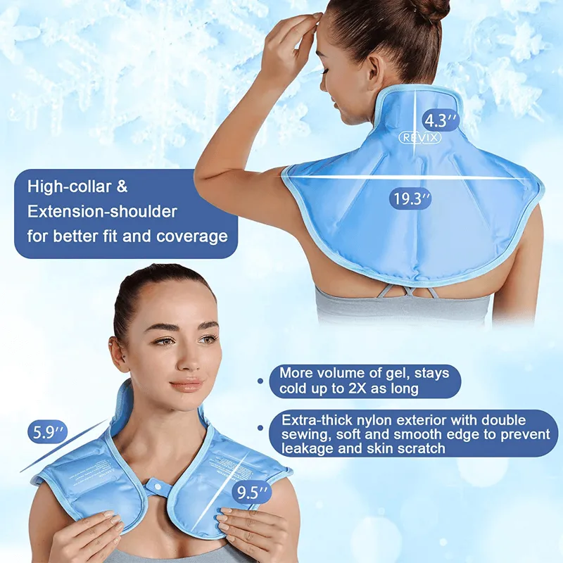 REVIX Ice Pack for Neck and Shoulders Upper Back Pain Relief, Large Neck Ice Pack Wrap with Soft Plush