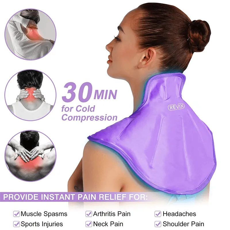 REVIX Ice Pack for Neck and Shoulders Upper Back Pain Relief, Large Neck Ice Pack Wrap with Soft Plush