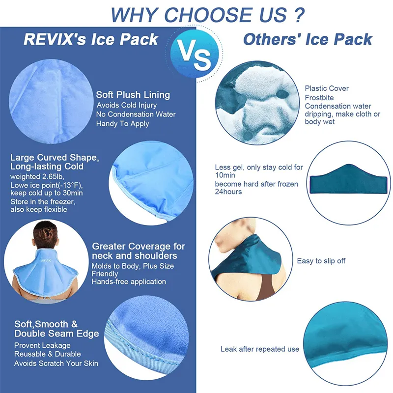 REVIX Ice Pack for Neck and Shoulders Upper Back Pain Relief, Large Neck Ice Pack Wrap with Soft Plush