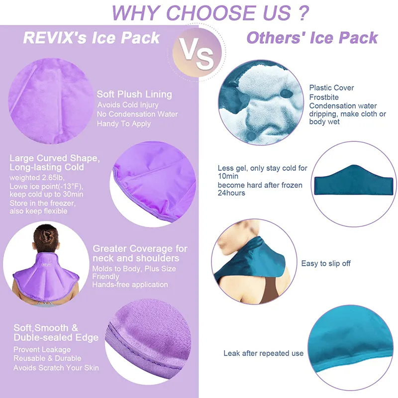 REVIX Ice Pack for Neck and Shoulders Upper Back Pain Relief, Large Neck Ice Pack Wrap with Soft Plush