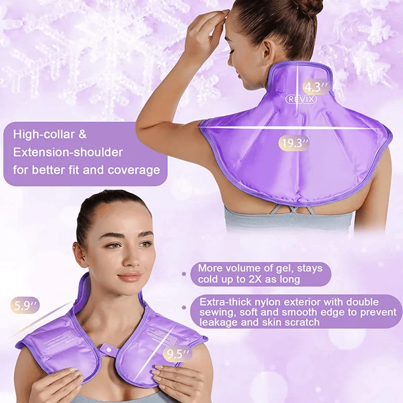REVIX Ice Pack for Neck and Shoulders Upper Back Pain Relief, Large Neck Ice Pack Wrap with Soft Plush