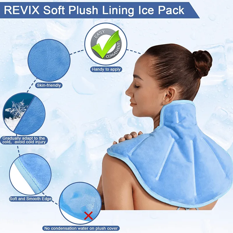 REVIX Ice Pack for Neck and Shoulders Upper Back Pain Relief, Large Neck Ice Pack Wrap with Soft Plush