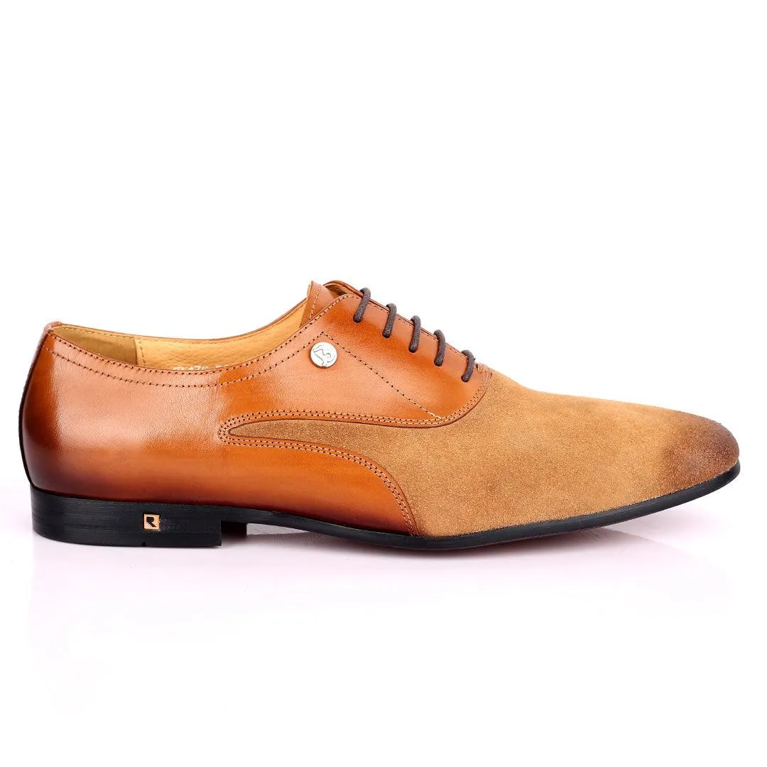 Ross Exquisite Wet tip Half Suede Designed Lace up Leather Shoe - Brown
