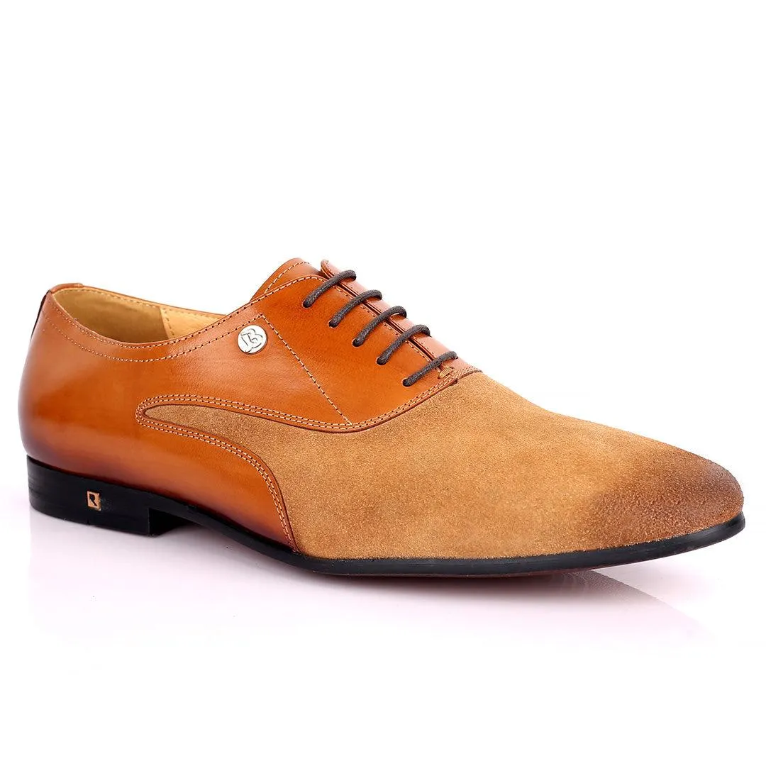 Ross Exquisite Wet tip Half Suede Designed Lace up Leather Shoe - Brown