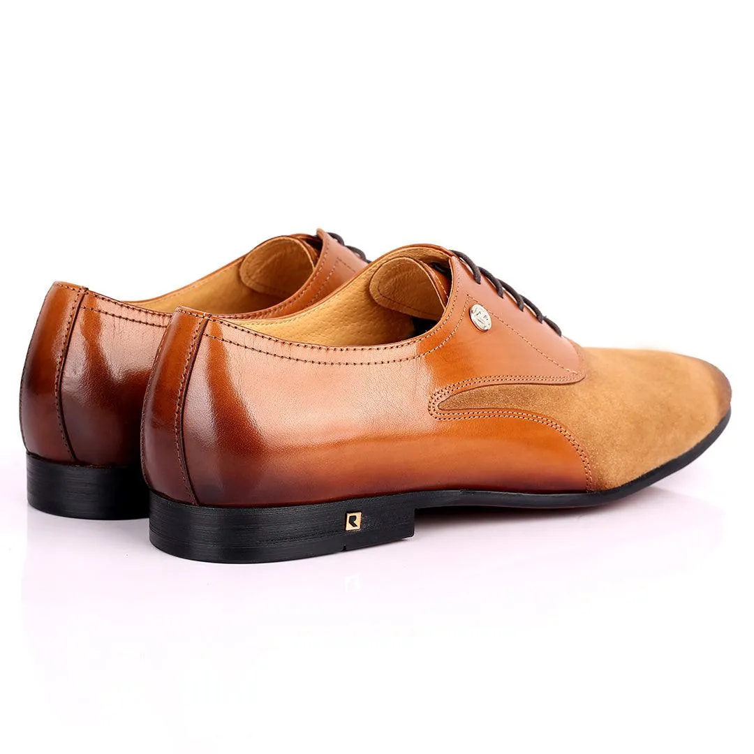 Ross Exquisite Wet tip Half Suede Designed Lace up Leather Shoe - Brown
