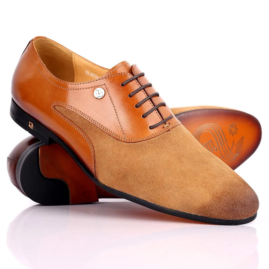 Ross Exquisite Wet tip Half Suede Designed Lace up Leather Shoe - Brown
