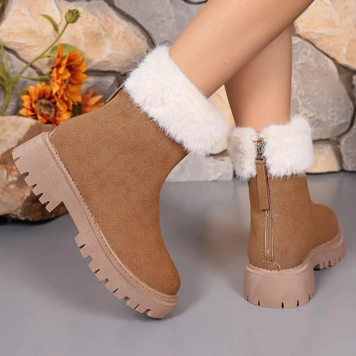 Square-heeled Snow Boots Winter Plus Velvet Platform Plush Shoes Fashion Warm Non-slip Mid-calf Boot For Women women's snow boots