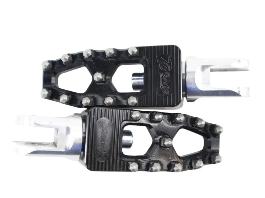 TCB PRO SERIES MX LITE RIDER FOOT PEGS FOR 2018-NEWER HARLEY SOFTAIL & PAN AMERICA BLACK , GOLD RAW FINISH