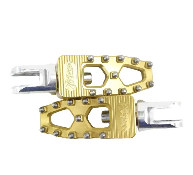 TCB PRO SERIES MX LITE RIDER FOOT PEGS FOR 2018-NEWER HARLEY SOFTAIL & PAN AMERICA BLACK , GOLD RAW FINISH