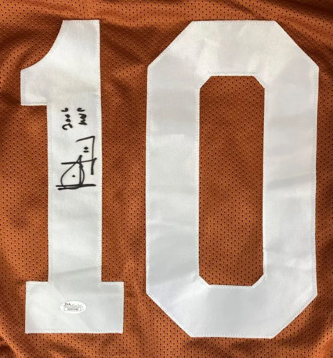 Vince Young Texas Signed Orange Football Jersey 2006 MVP Inscribed JSA Hologram