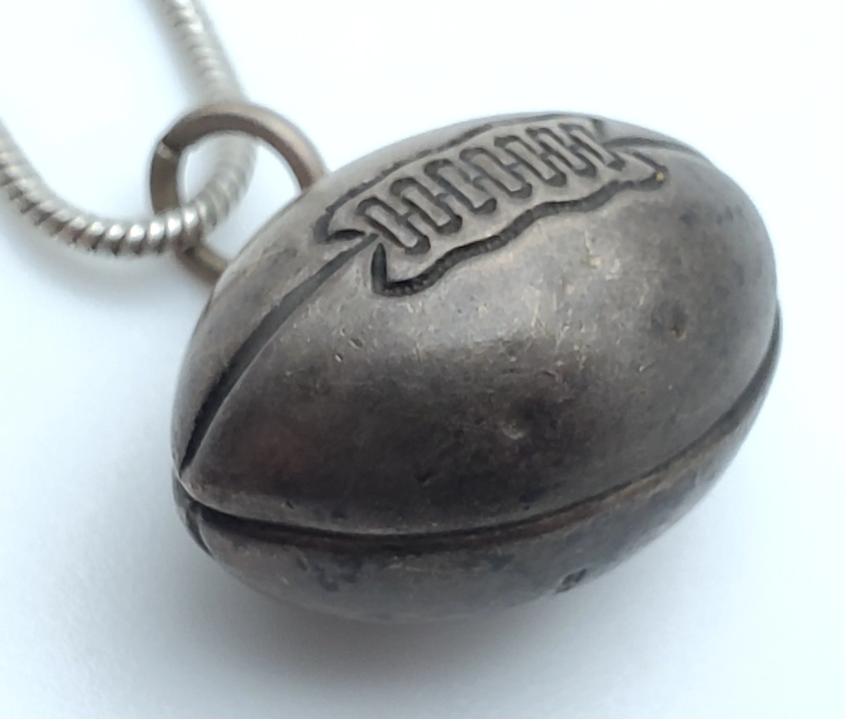 Vintage Sterling Silver Football Pendant on Sterling Silver Necklace - 19.75"