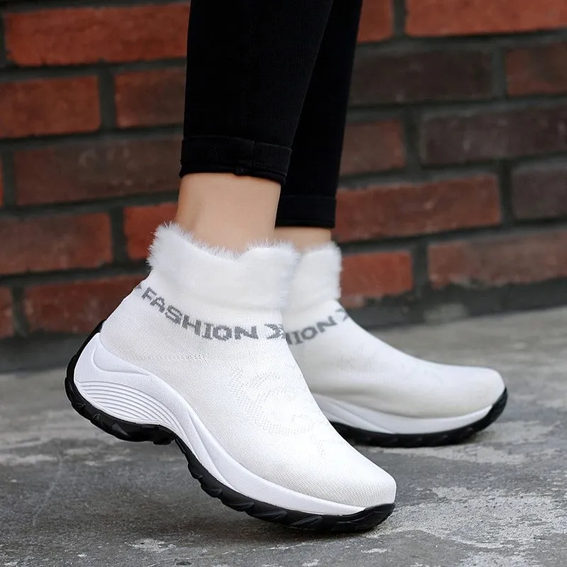 Women's winter thermal villi fashion high top sneakers