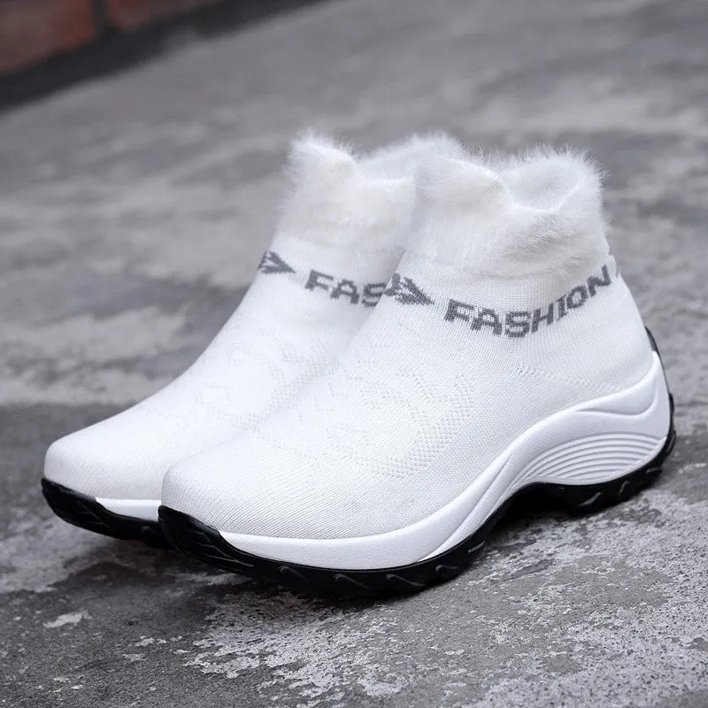 Women's winter thermal villi fashion high top sneakers