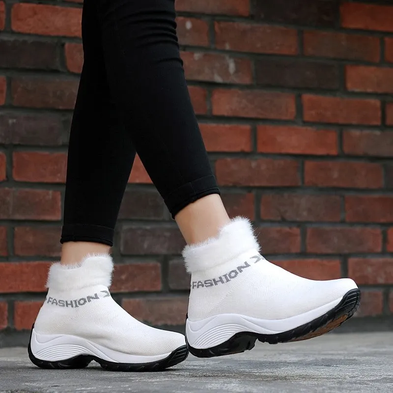 Women's winter thermal villi fashion high top sneakers