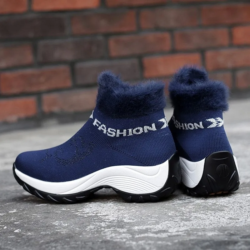 Women's winter thermal villi fashion high top sneakers