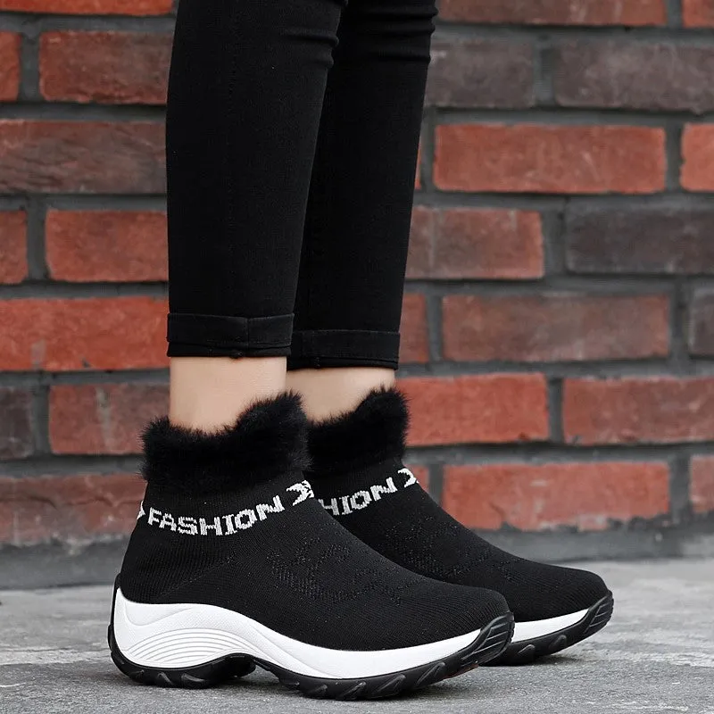 Women's winter thermal villi fashion high top sneakers