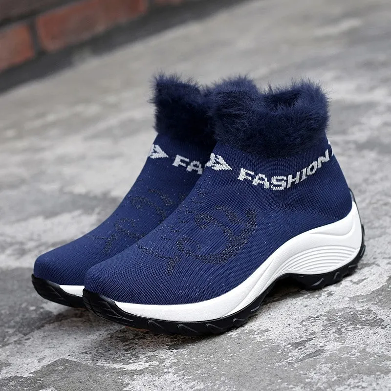 Women's winter thermal villi fashion high top sneakers