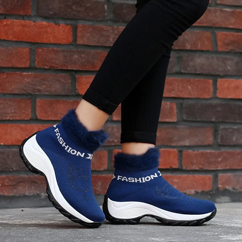 Women's winter thermal villi fashion high top sneakers