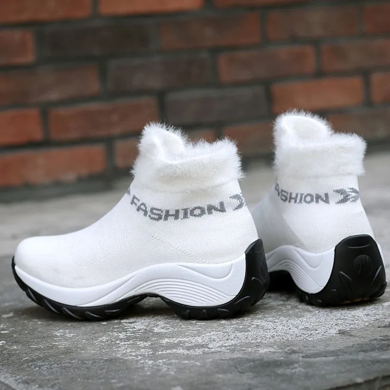 Women's winter thermal villi fashion high top sneakers