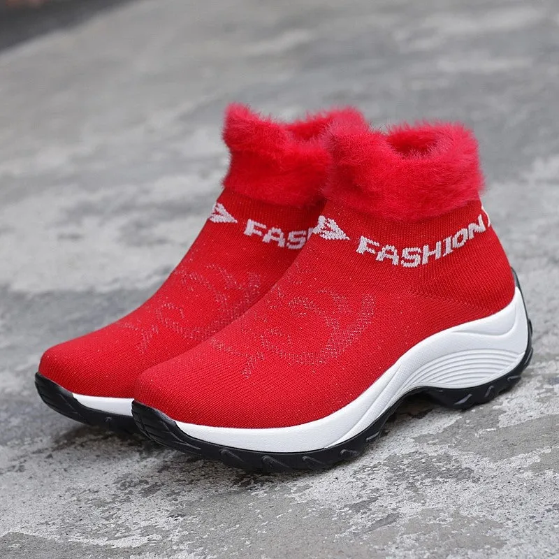 Women's winter thermal villi fashion high top sneakers