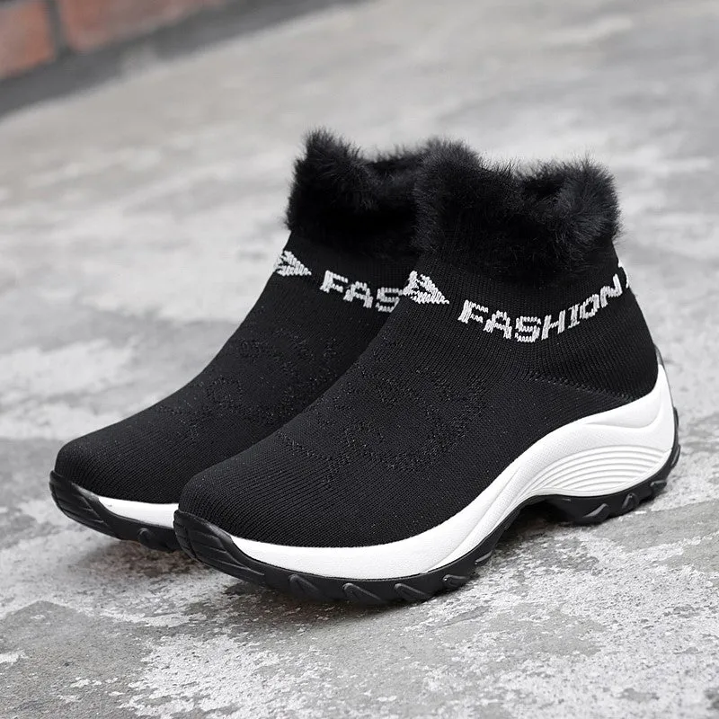 Women's winter thermal villi fashion high top sneakers