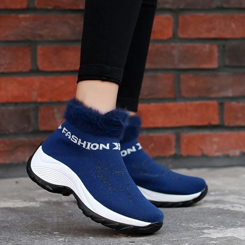 Women's winter thermal villi fashion high top sneakers