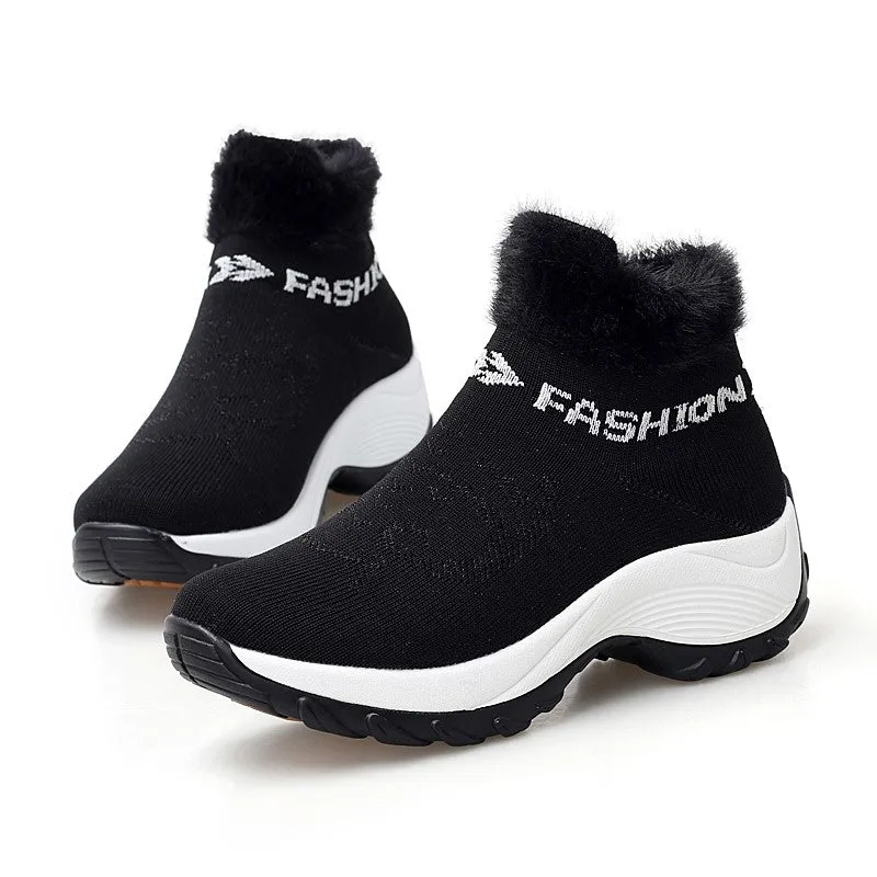 Women's winter thermal villi fashion high top sneakers