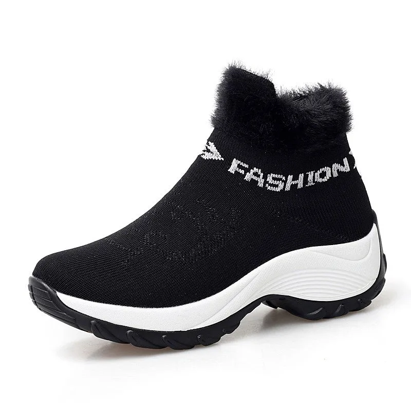 Women's winter thermal villi fashion high top sneakers