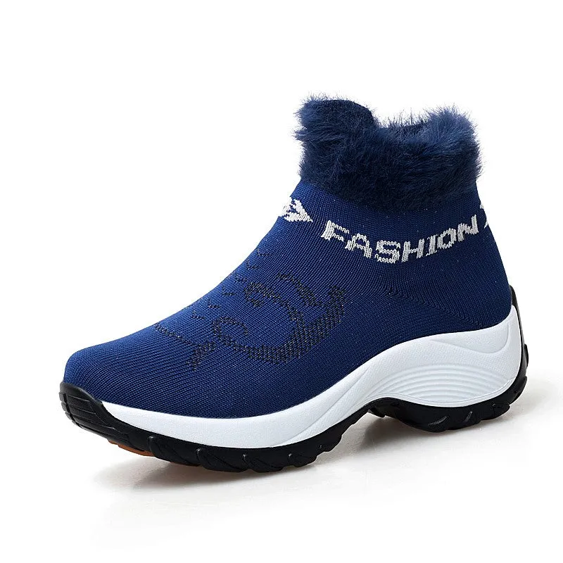 Women's winter thermal villi fashion high top sneakers