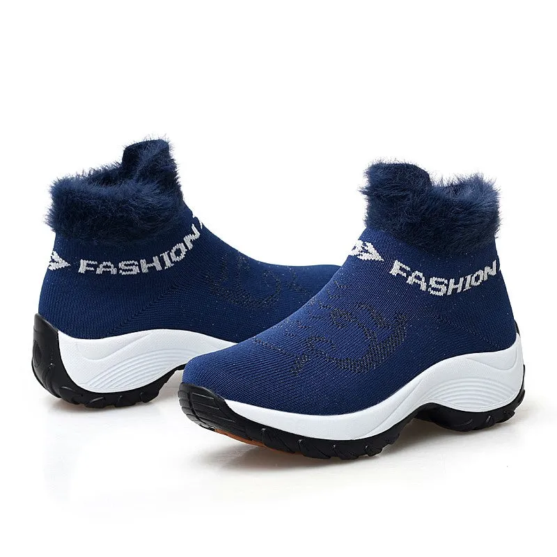 Women's winter thermal villi fashion high top sneakers