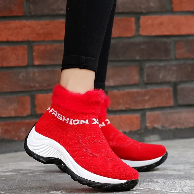 Women's winter thermal villi fashion high top sneakers